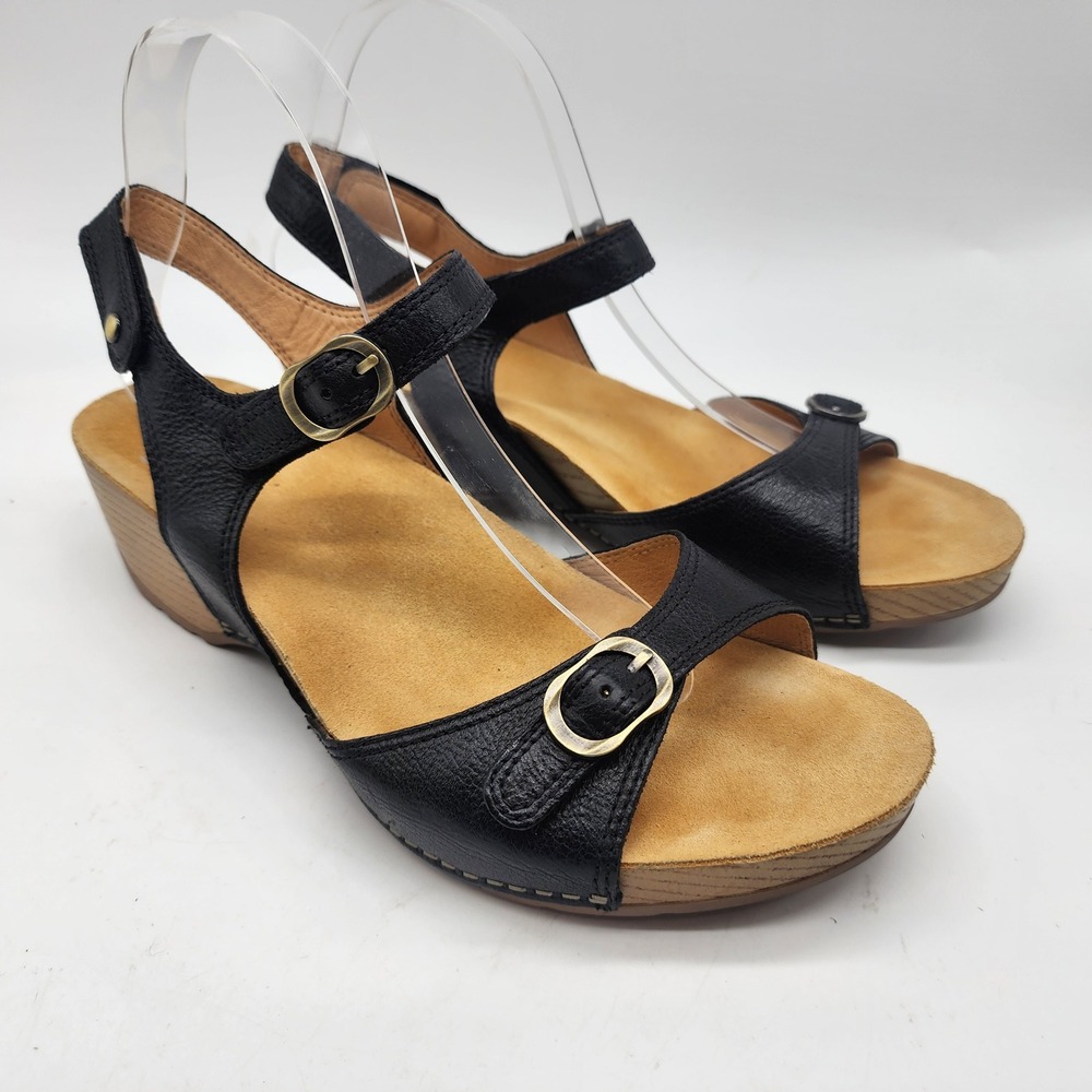 Dansko Tricia Slingback Wedge Sandal Women's 40 US 9.5-10 Black Leather Buckle